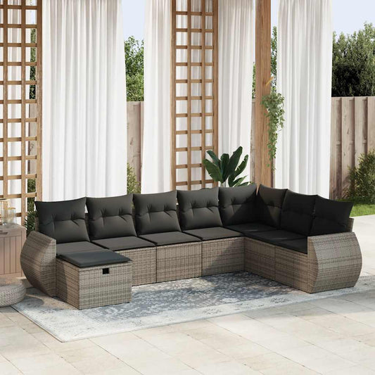 8-tlg. Garten-Sofagarnitur mit Kissen Grau Poly Rattan - Pazzar.ch