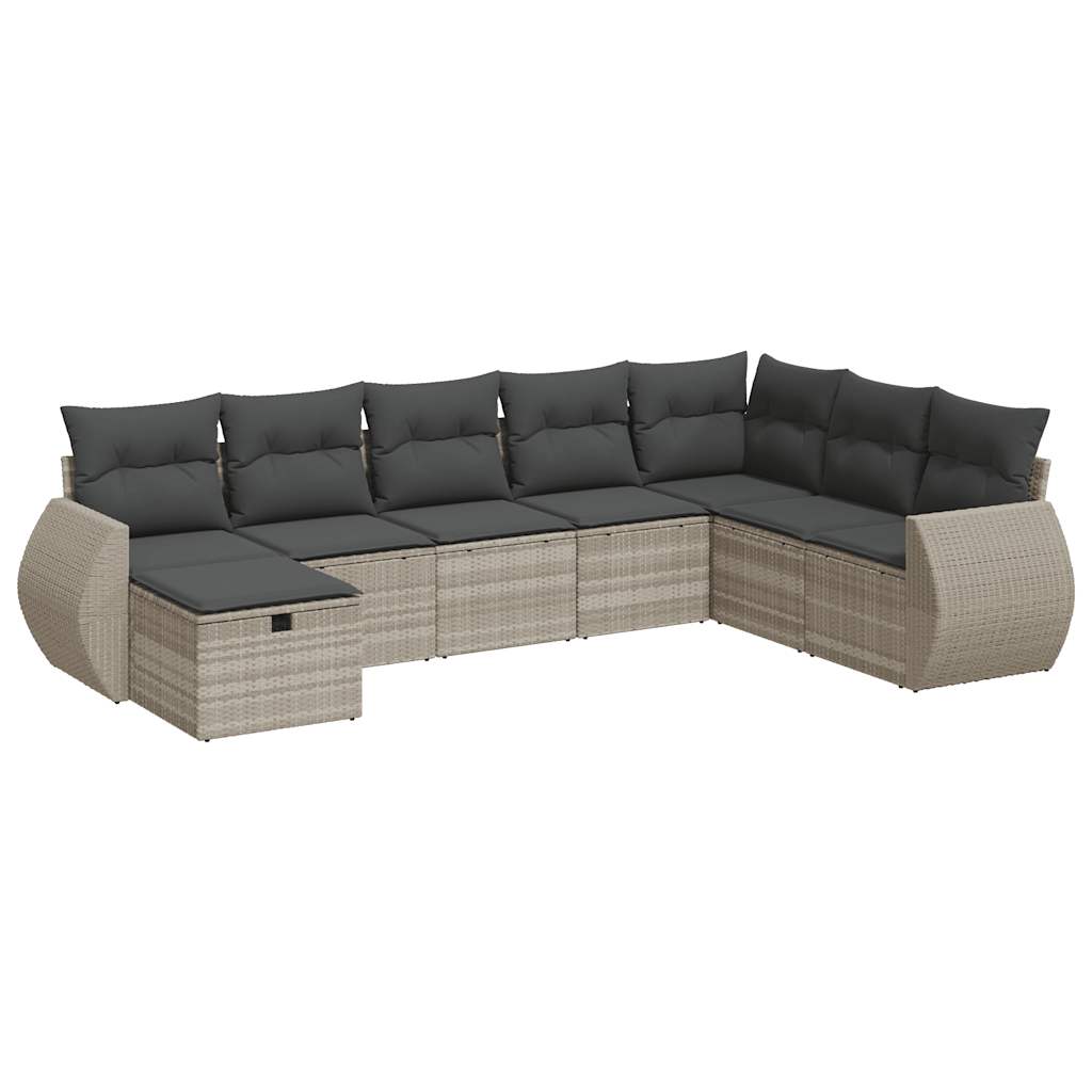 8-tlg. Garten-Sofagarnitur mit Kissen Hellgrau Poly Rattan - Pazzar.ch
