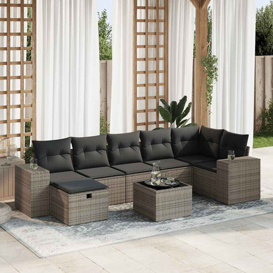 8-tlg. Garten-Sofagarnitur mit Kissen Grau Poly Rattan - Pazzar.ch