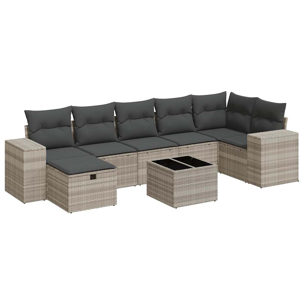 8-tlg. Garten-Sofagarnitur mit Kissen Hellgrau Poly Rattan - Pazzar.ch