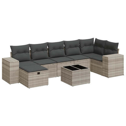 8-tlg. Garten-Sofagarnitur mit Kissen Hellgrau Poly Rattan - Pazzar.ch