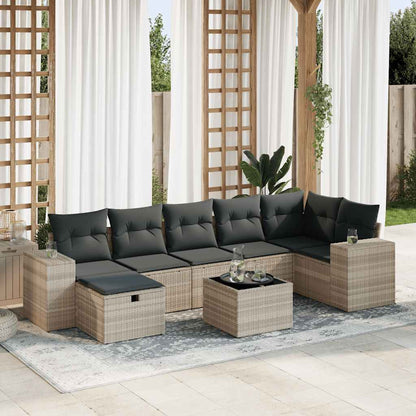 8-tlg. Garten-Sofagarnitur mit Kissen Hellgrau Poly Rattan - Pazzar.ch