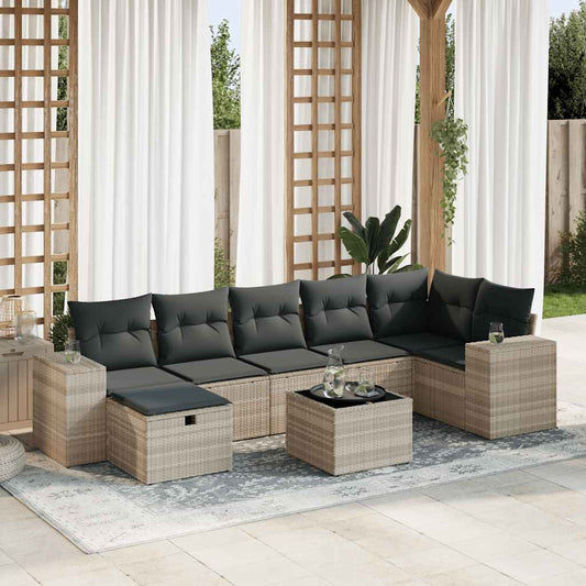 8-tlg. Garten-Sofagarnitur mit Kissen Hellgrau Poly Rattan - Pazzar.ch