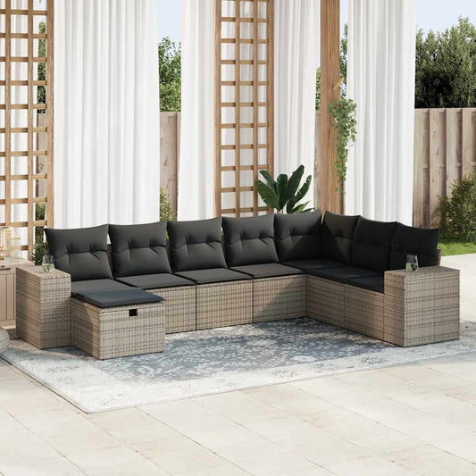 8-tlg. Garten-Sofagarnitur mit Kissen Grau Poly Rattan - Pazzar.ch