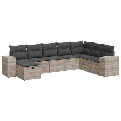 8-tlg. Garten-Sofagarnitur mit Kissen Hellgrau Poly Rattan - Pazzar.ch