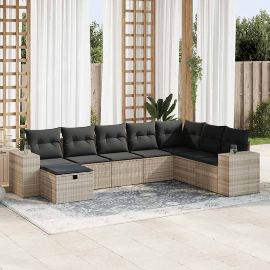 8-tlg. Garten-Sofagarnitur mit Kissen Hellgrau Poly Rattan - Pazzar.ch