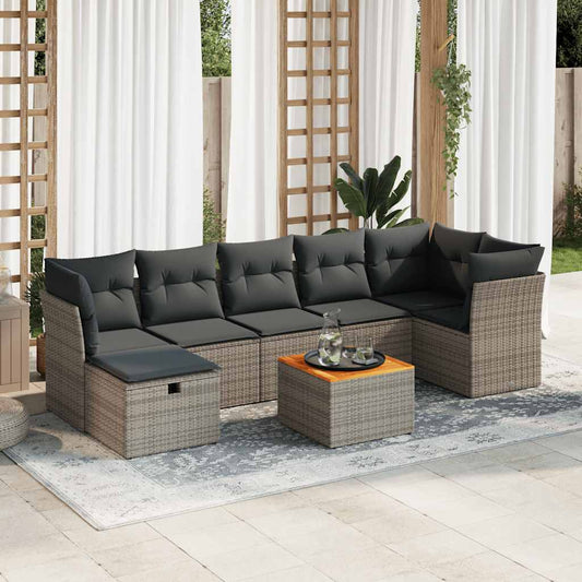 8-tlg. Garten-Sofagarnitur mit Kissen Grau Poly Rattan - Pazzar.ch