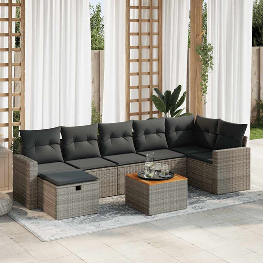 8-tlg. Garten-Sofagarnitur mit Kissen Grau Poly Rattan - Pazzar.ch