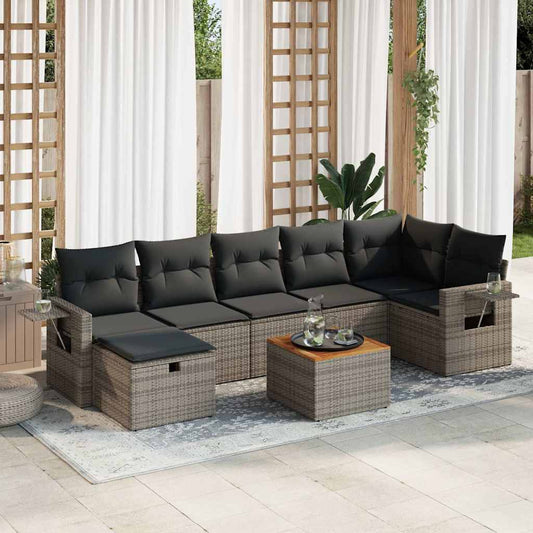 8-tlg. Garten-Sofagarnitur mit Kissen Grau Poly Rattan - Pazzar.ch