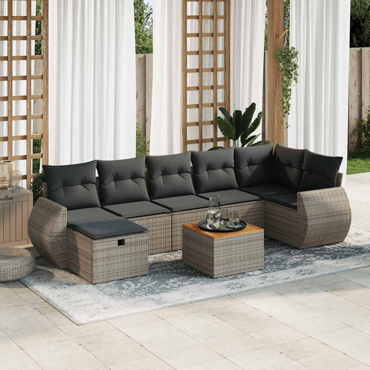 8-tlg. Garten-Sofagarnitur mit Kissen Grau Poly Rattan - Pazzar.ch