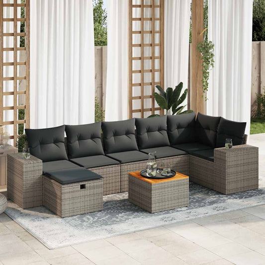 8-tlg. Garten-Sofagarnitur mit Kissen Grau Poly Rattan - Pazzar.ch