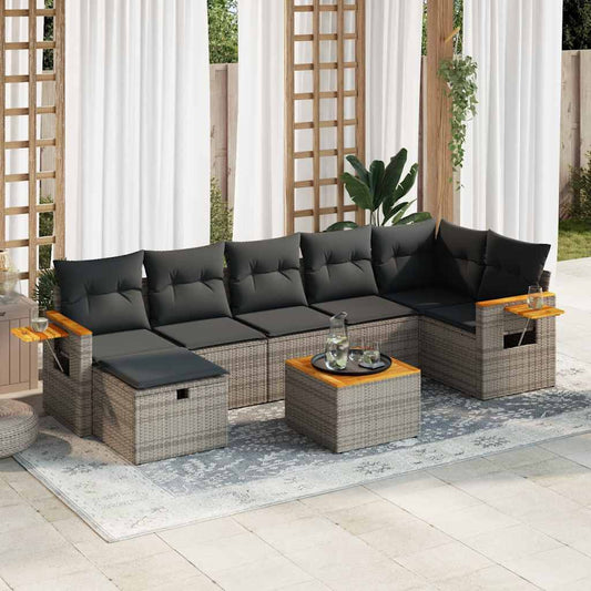 8-tlg. Garten-Sofagarnitur mit Kissen Grau Poly Rattan - Pazzar.ch