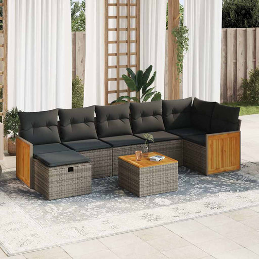 8-tlg. Garten-Sofagarnitur mit Kissen Grau Poly Rattan - Pazzar.ch