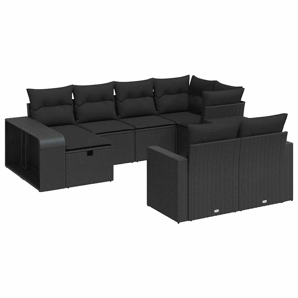 10-tlg. Garten-Sofagarnitur mit Kissen Schwarz Poly Rattan - Pazzar.ch