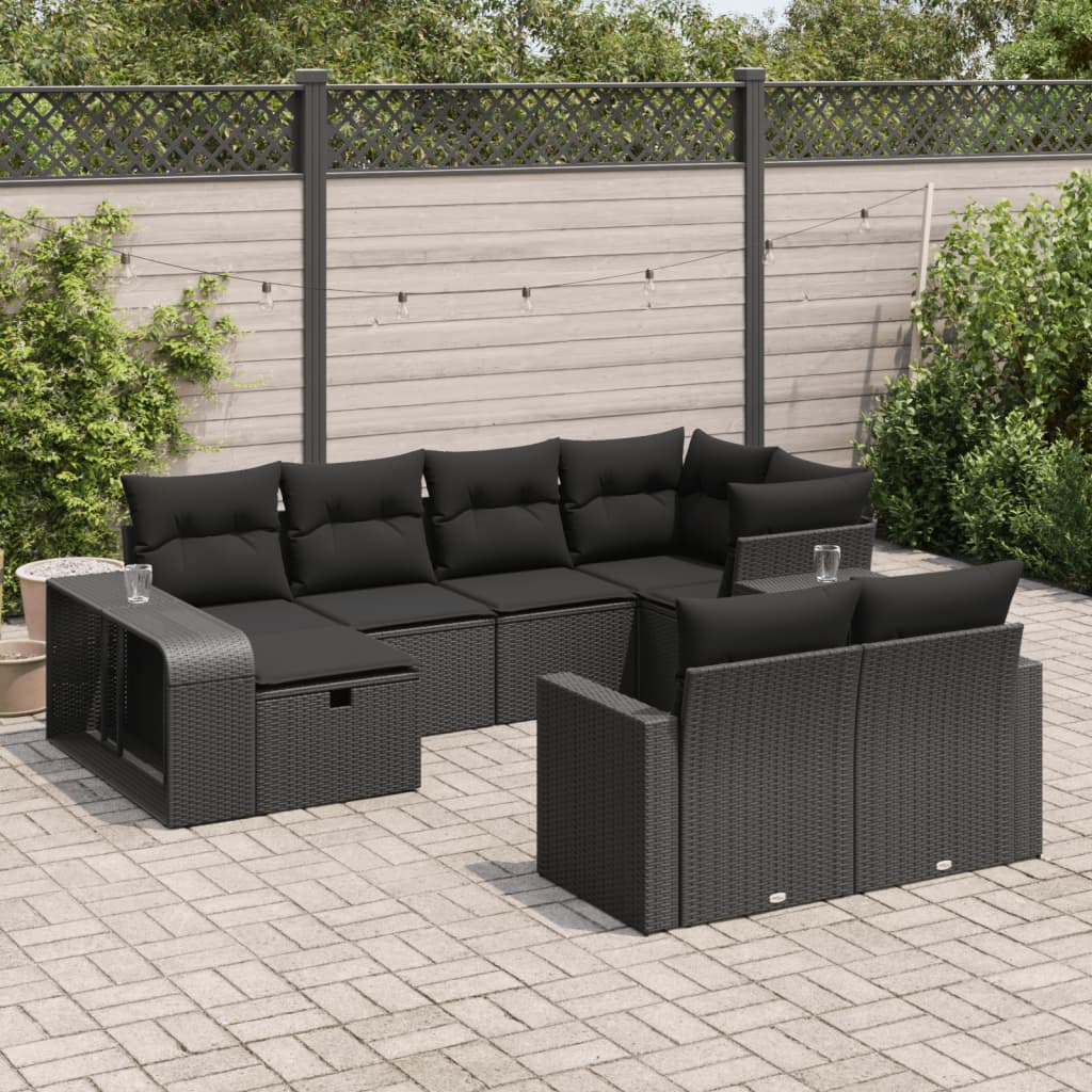 10-tlg. Garten-Sofagarnitur mit Kissen Schwarz Poly Rattan - Pazzar.ch