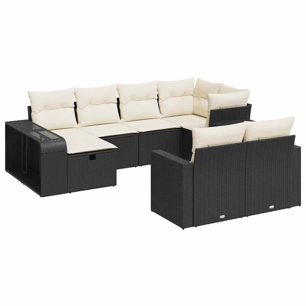 10-tlg. Garten-Sofagarnitur mit Kissen Schwarz Poly Rattan - Pazzar.ch