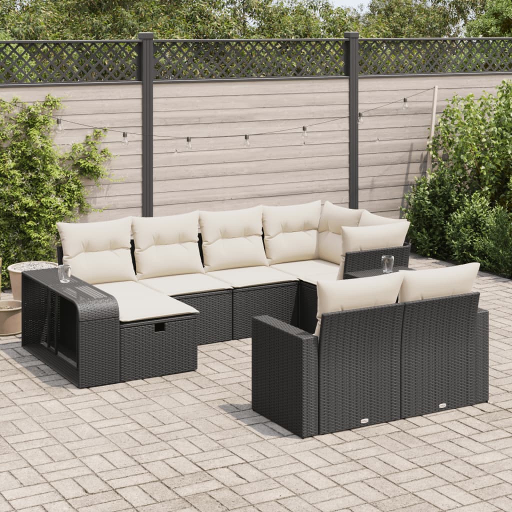 10-tlg. Garten-Sofagarnitur mit Kissen Schwarz Poly Rattan - Pazzar.ch