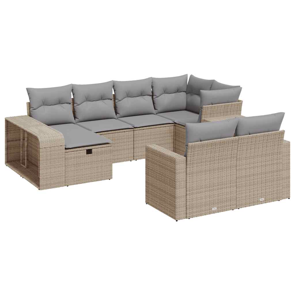 10-tlg. Garten-Sofagarnitur mit Kissen Beige Poly Rattan - Pazzar.ch