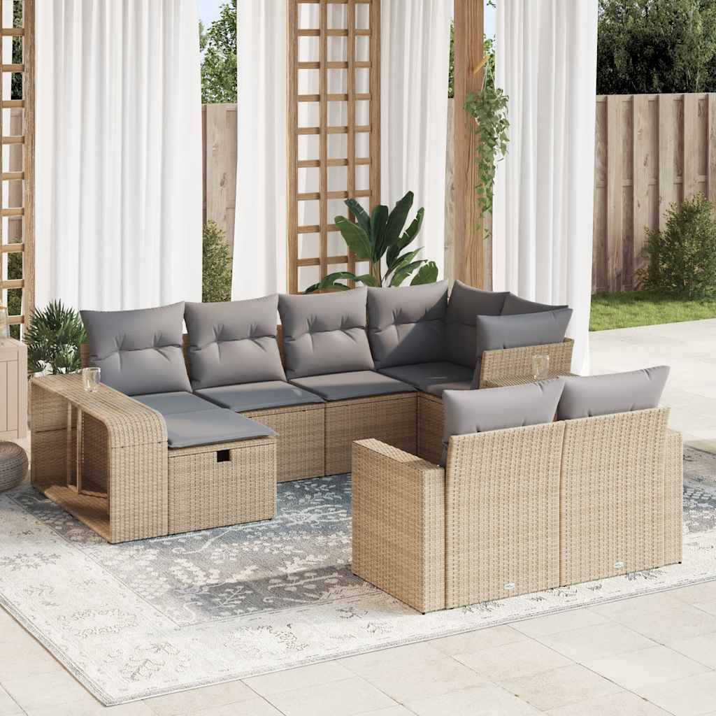 10-tlg. Garten-Sofagarnitur mit Kissen Beige Poly Rattan - Pazzar.ch