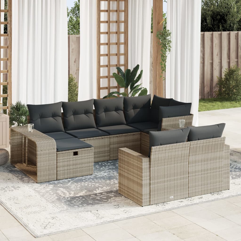 10-tlg. Garten-Sofagarnitur mit Kissen Hellgrau Poly Rattan - Pazzar.ch