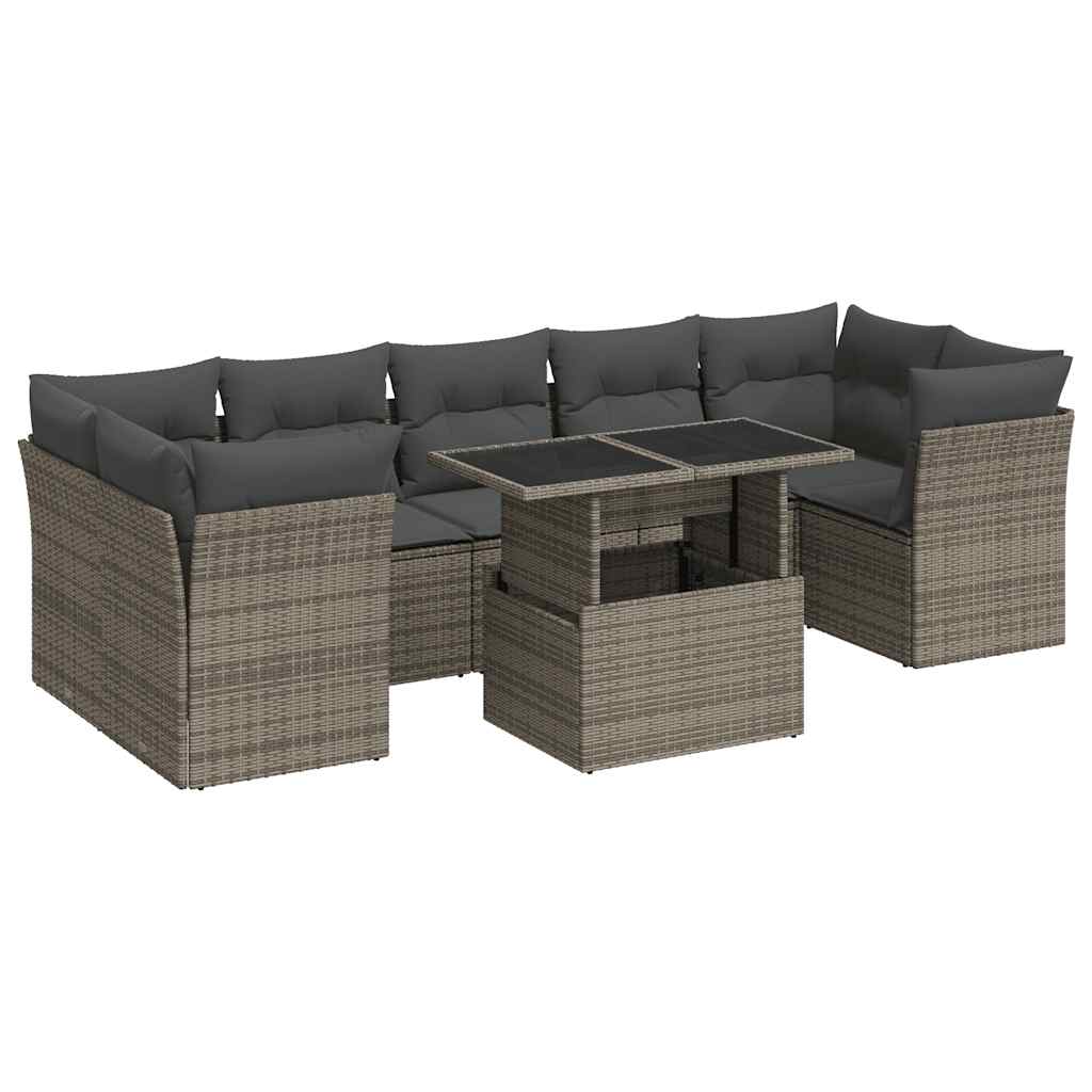 8-tlg. Garten-Sofagarnitur mit Kissen Grau Poly Rattan - Pazzar.ch