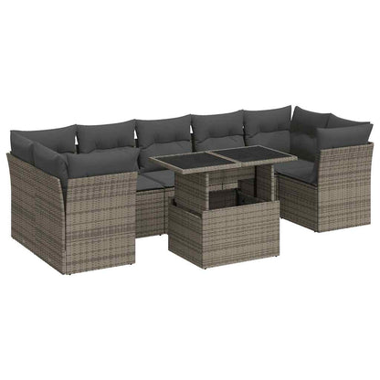 8-tlg. Garten-Sofagarnitur mit Kissen Grau Poly Rattan - Pazzar.ch