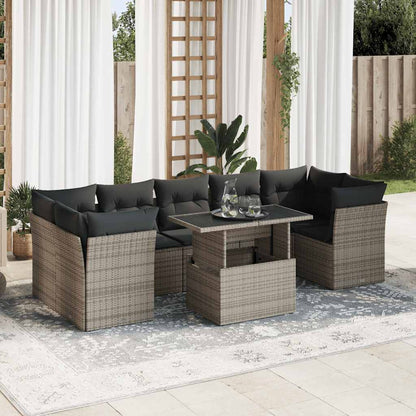 8-tlg. Garten-Sofagarnitur mit Kissen Grau Poly Rattan - Pazzar.ch
