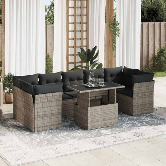 8-tlg. Garten-Sofagarnitur mit Kissen Grau Poly Rattan - Pazzar.ch