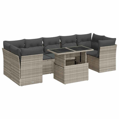 8-tlg. Garten-Sofagarnitur mit Kissen Hellgrau Poly Rattan - Pazzar.ch