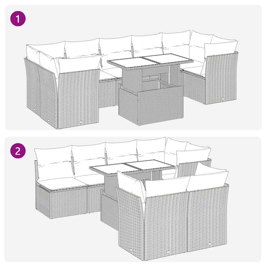 8-tlg. Garten-Sofagarnitur mit Kissen Hellgrau Poly Rattan - Pazzar.ch