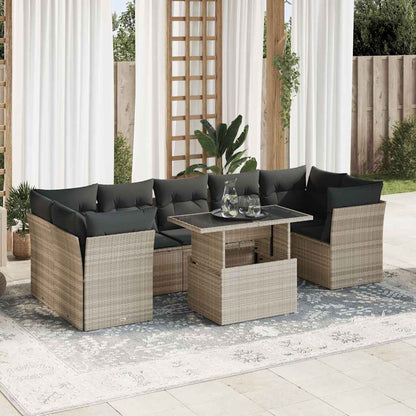 8-tlg. Garten-Sofagarnitur mit Kissen Hellgrau Poly Rattan - Pazzar.ch
