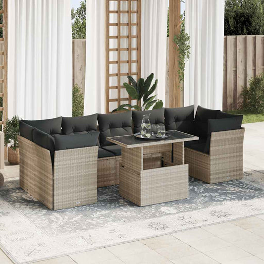 8-tlg. Garten-Sofagarnitur mit Kissen Hellgrau Poly Rattan - Pazzar.ch