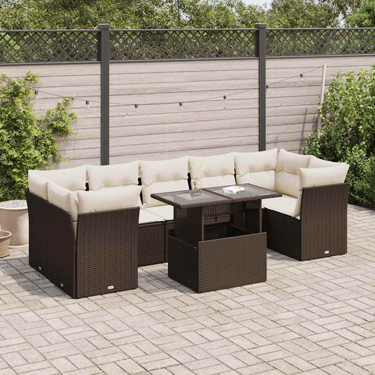 8-tlg. Garten-Sofagarnitur mit Kissen Braun Poly Rattan - Pazzar.ch