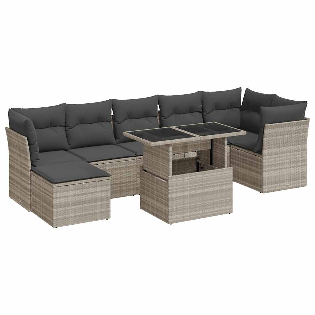 8-tlg. Garten-Sofagarnitur mit Kissen Hellgrau Poly Rattan - Pazzar.ch