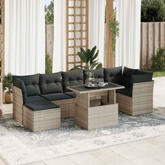8-tlg. Garten-Sofagarnitur mit Kissen Hellgrau Poly Rattan - Pazzar.ch