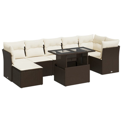 8-tlg. Garten-Sofagarnitur mit Kissen Braun Poly Rattan - Pazzar.ch