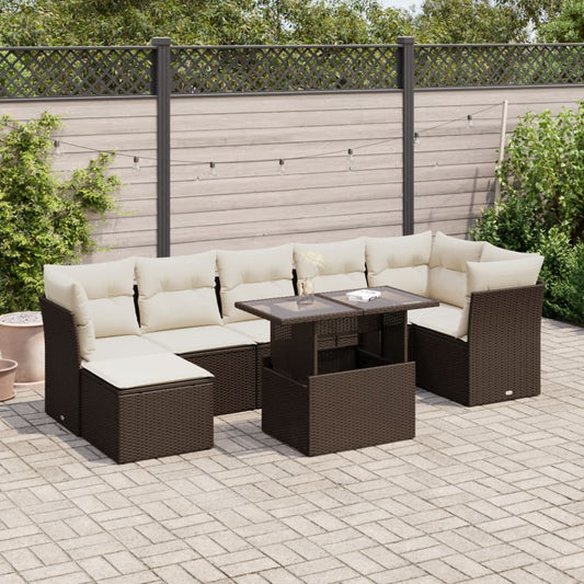8-tlg. Garten-Sofagarnitur mit Kissen Braun Poly Rattan - Pazzar.ch