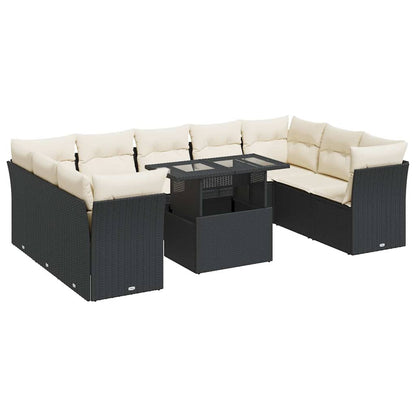 10-tlg. Garten-Sofagarnitur mit Kissen Schwarz Poly Rattan - Pazzar.ch