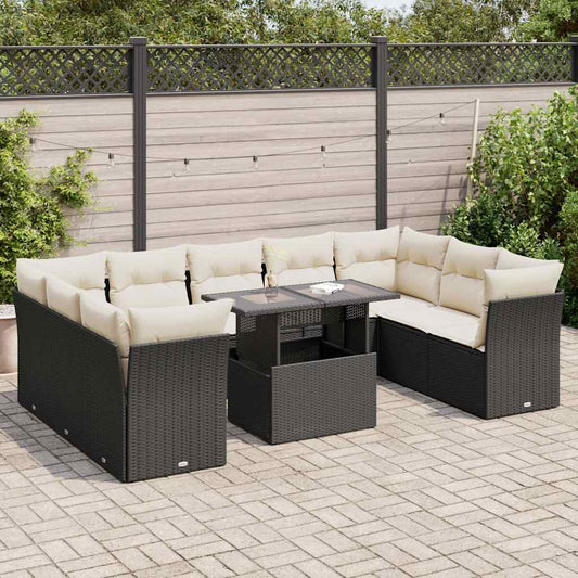 10-tlg. Garten-Sofagarnitur mit Kissen Schwarz Poly Rattan - Pazzar.ch