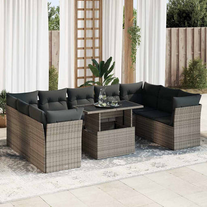 10-tlg. Garten-Sofagarnitur mit Kissen Grau Poly Rattan - Pazzar.ch