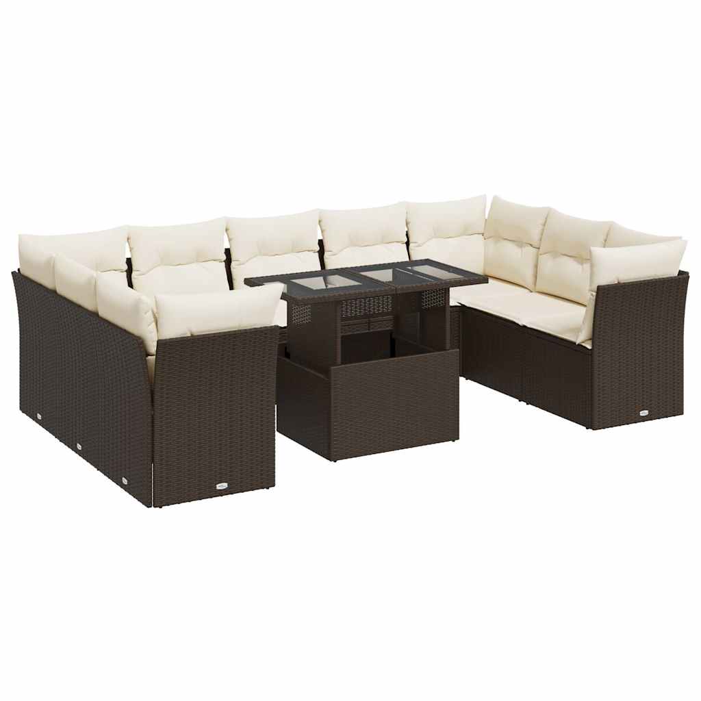 10-tlg. Garten-Sofagarnitur mit Kissen Braun Poly Rattan - Pazzar.ch