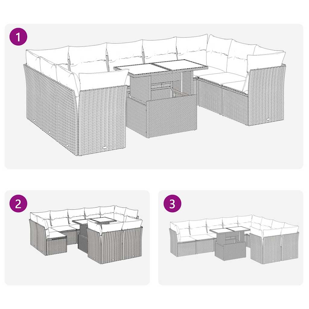 10-tlg. Garten-Sofagarnitur mit Kissen Braun Poly Rattan - Pazzar.ch