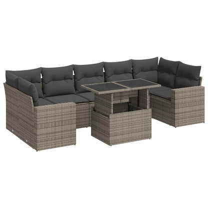 8-tlg. Garten-Sofagarnitur mit Kissen Grau Poly Rattan - Pazzar.ch