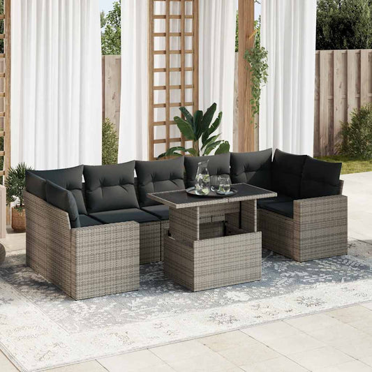 8-tlg. Garten-Sofagarnitur mit Kissen Grau Poly Rattan - Pazzar.ch