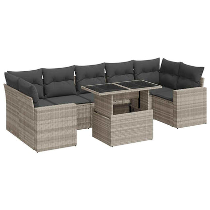8-tlg. Garten-Sofagarnitur mit Kissen Hellgrau Poly Rattan - Pazzar.ch