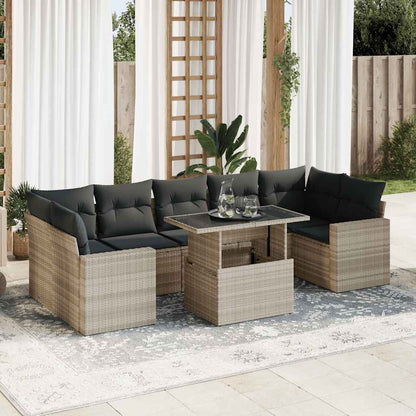 8-tlg. Garten-Sofagarnitur mit Kissen Hellgrau Poly Rattan - Pazzar.ch