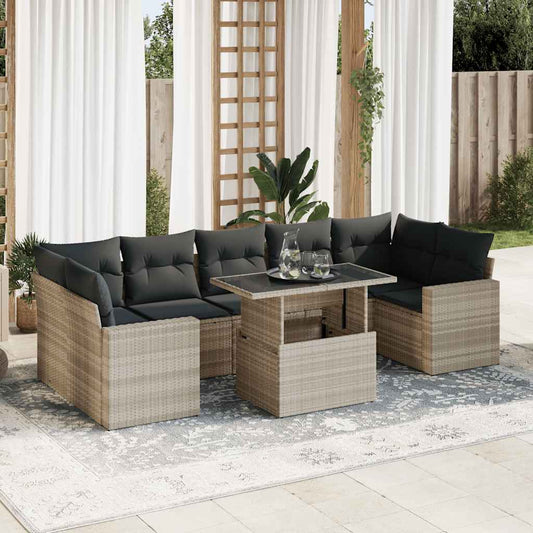 8-tlg. Garten-Sofagarnitur mit Kissen Hellgrau Poly Rattan - Pazzar.ch