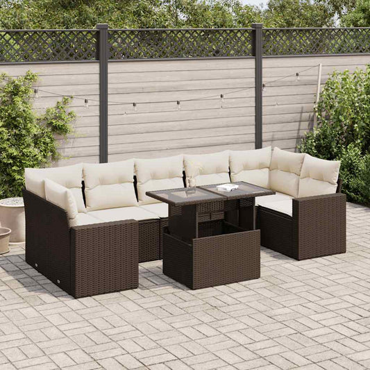 8-tlg. Garten-Sofagarnitur mit Kissen Braun Poly Rattan - Pazzar.ch
