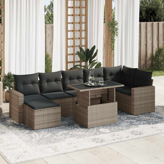 8-tlg. Garten-Sofagarnitur mit Kissen Grau Poly Rattan - Pazzar.ch