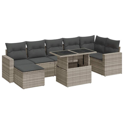 8-tlg. Garten-Sofagarnitur mit Kissen Hellgrau Poly Rattan - Pazzar.ch
